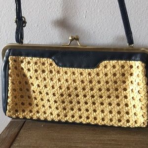 Vintage basketweave  and navy blue purse